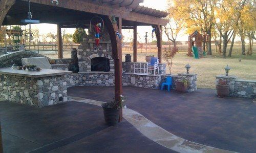 Stained - Patio-Outdoor Kitchen, Arbor, & Natural Stone wall