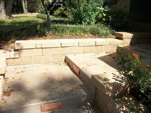 New retaining wall and stamped concrete steps