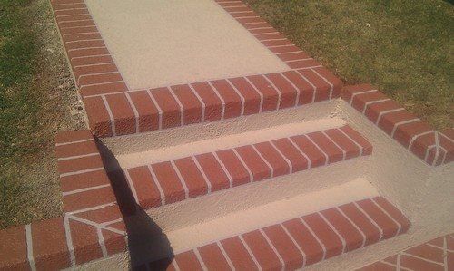 After New Spray Texture with Brick Border - Walk & Steps