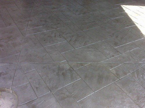 Stamped Concrete (below joint) Stamp Overlay (above joint) - Royal Ashlar (Gray w Silver)